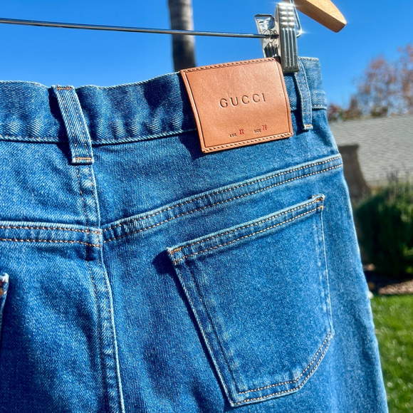 Gucci Embroidered Flared Jeans High Rise Floral Blue Denim Pants Size 28 NWT - Picture 10 of 11